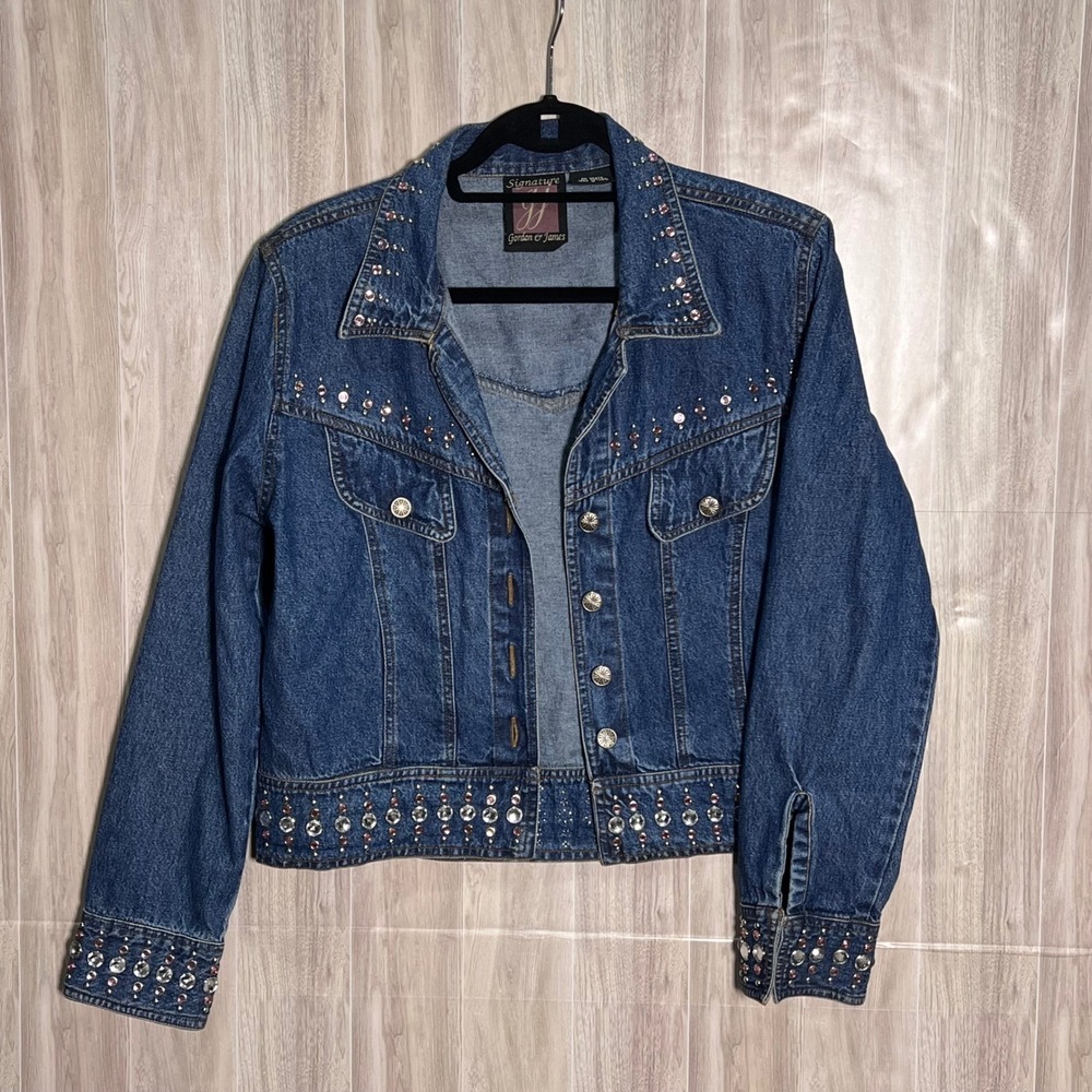 Gordon &‎ James Embellished Rhinestone Denim Jean Jacket Western Studded Large